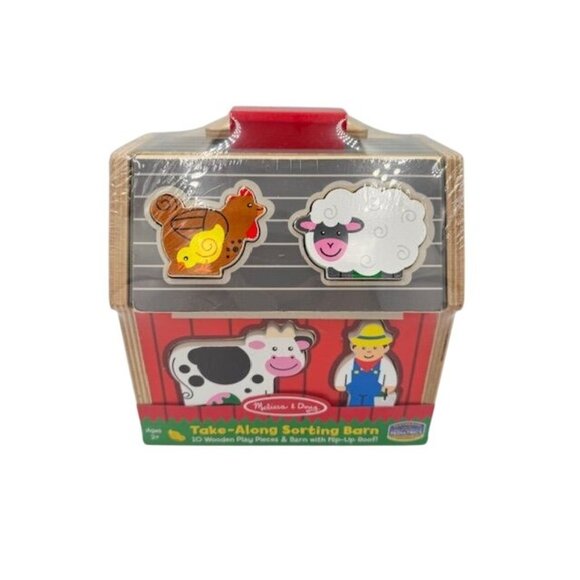 NWT Melissa & Doug Take-Along Sorting Barn Wooden Toy w/10 Play Pieces & Flip-Up - Picture 6 of 8